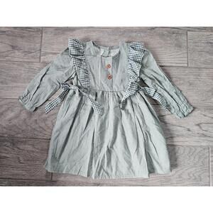 Toddler Girl's Abby & Evie Dress Size Age 3 Green Long Sleeve Dots Check Design